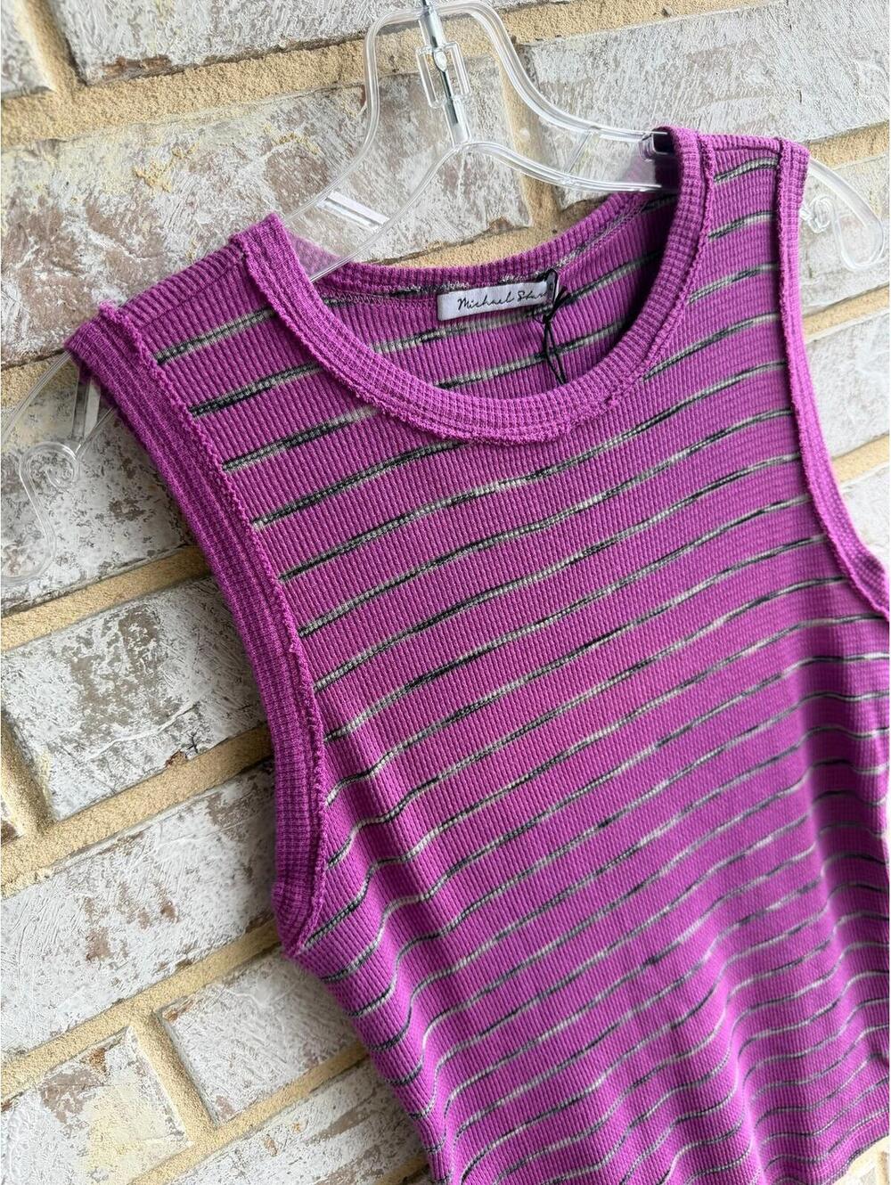 Michael Stars NWT One Size Sleeveless Liv Muscle Waffle Knit Striped Tank Top. - Picture 3 of 7